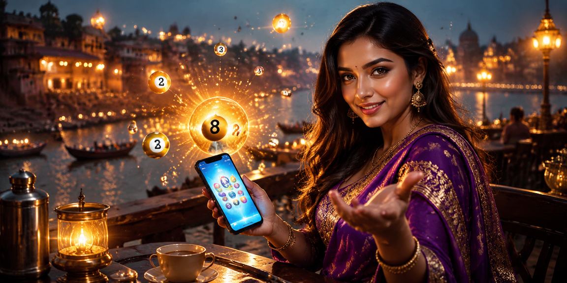 Woman celebrating lottery win at Varanasi Ghat